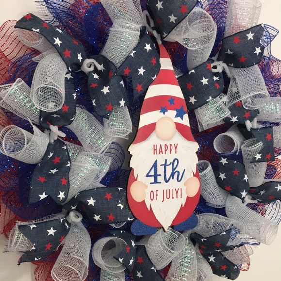 🎉🎉 CLOSET CLEAR OUT 🎉🎉🎉🎉New Gnome “Happy 4th of July” Hand Crafted Wreath - Picture 2 of 4
